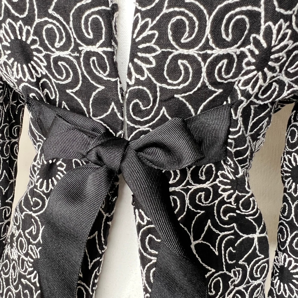 Bandolino Jacket Size 6 Fairycore Floral Embroidered‎ Linen Blend Ribbon Tie Bow - Picture 3 of 7